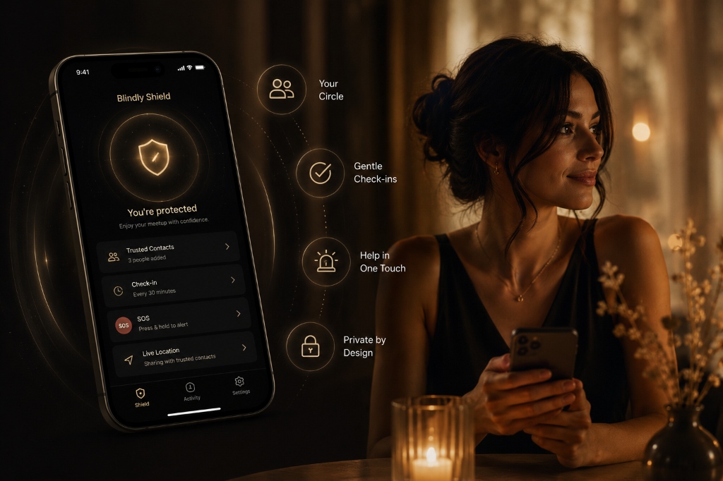 Blindly Shield mockup and dating companion
